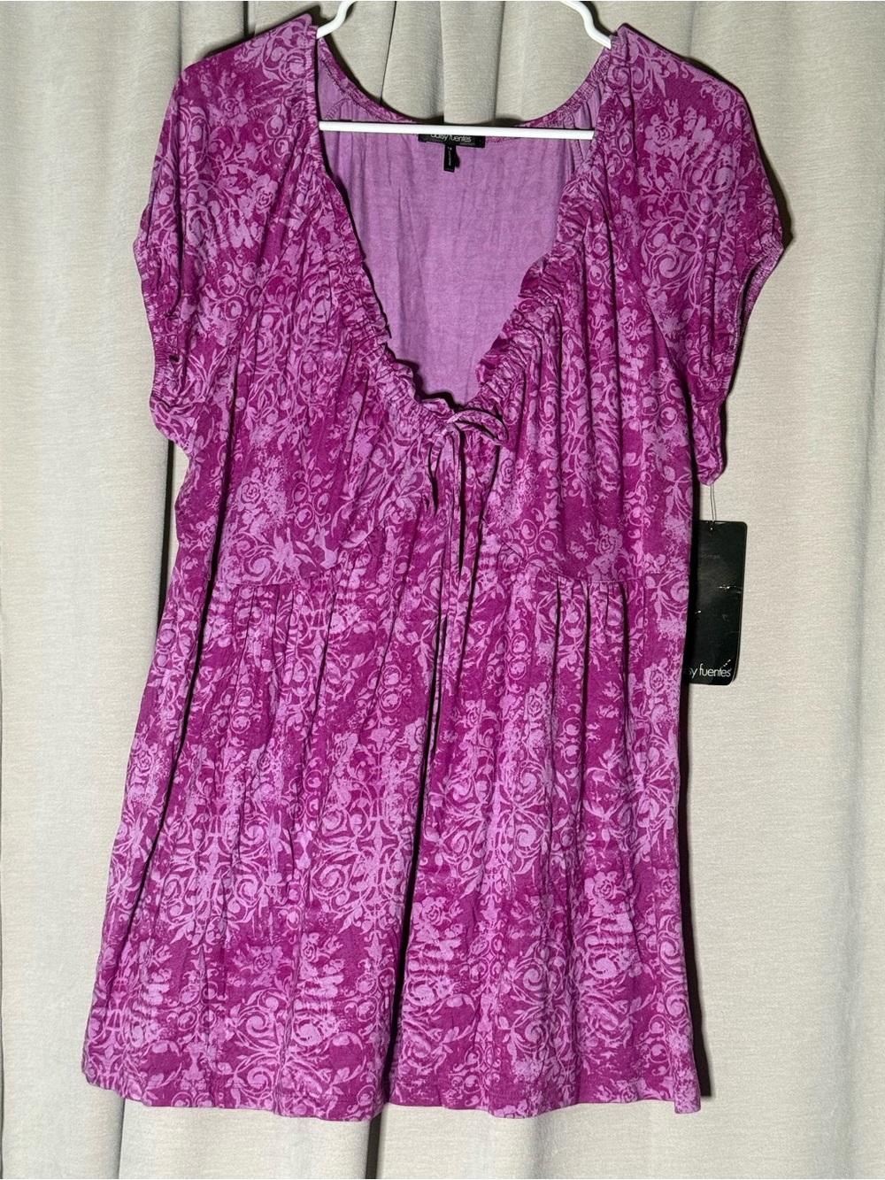 Desi Fuentes Women’s Pink Floral Ruffled Tie-Front Tunic Top size XL